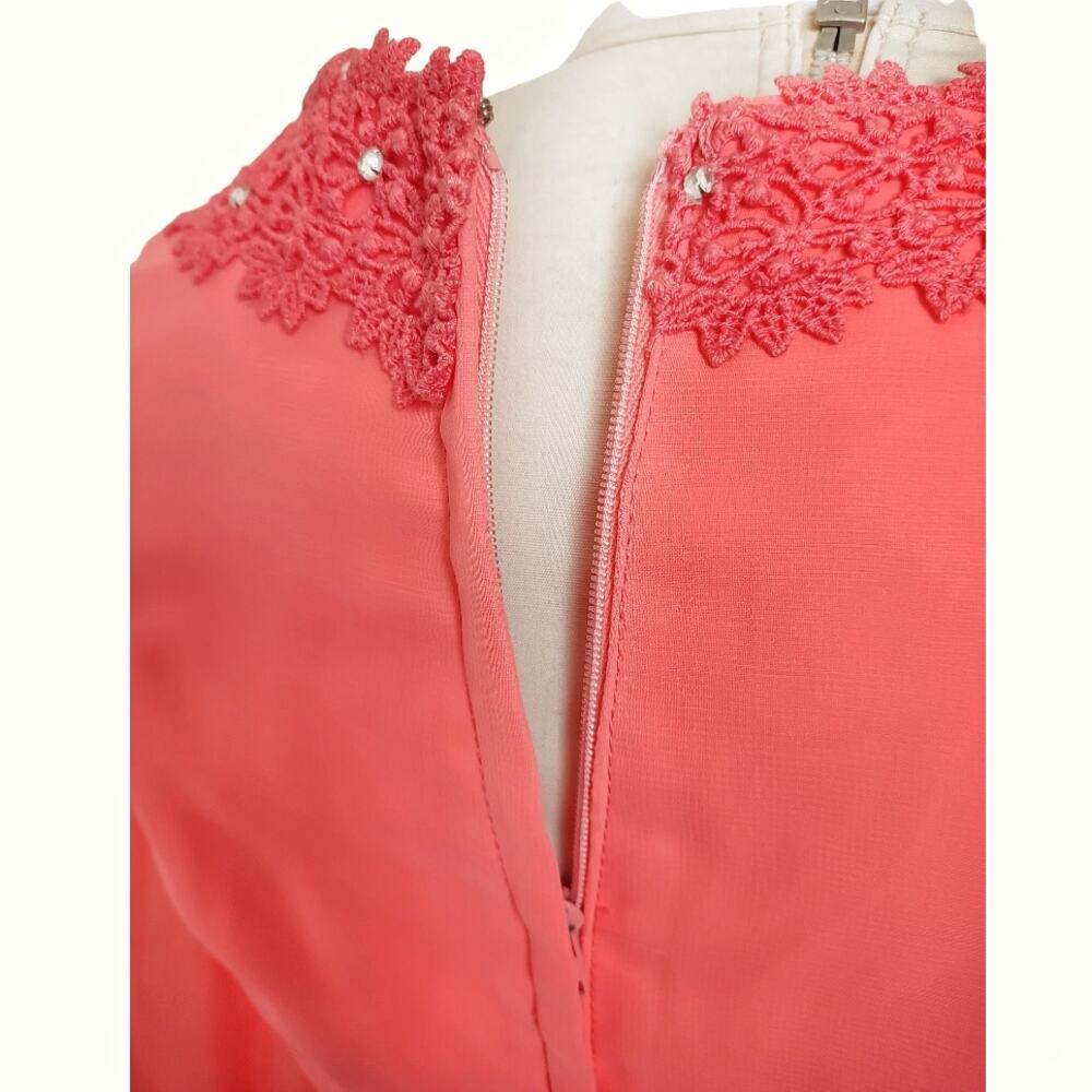 Vintage 2 Piece Long Maxi Evening Dress Matching Vest Coral Orange Chiffon 70s - Picture 9 of 13